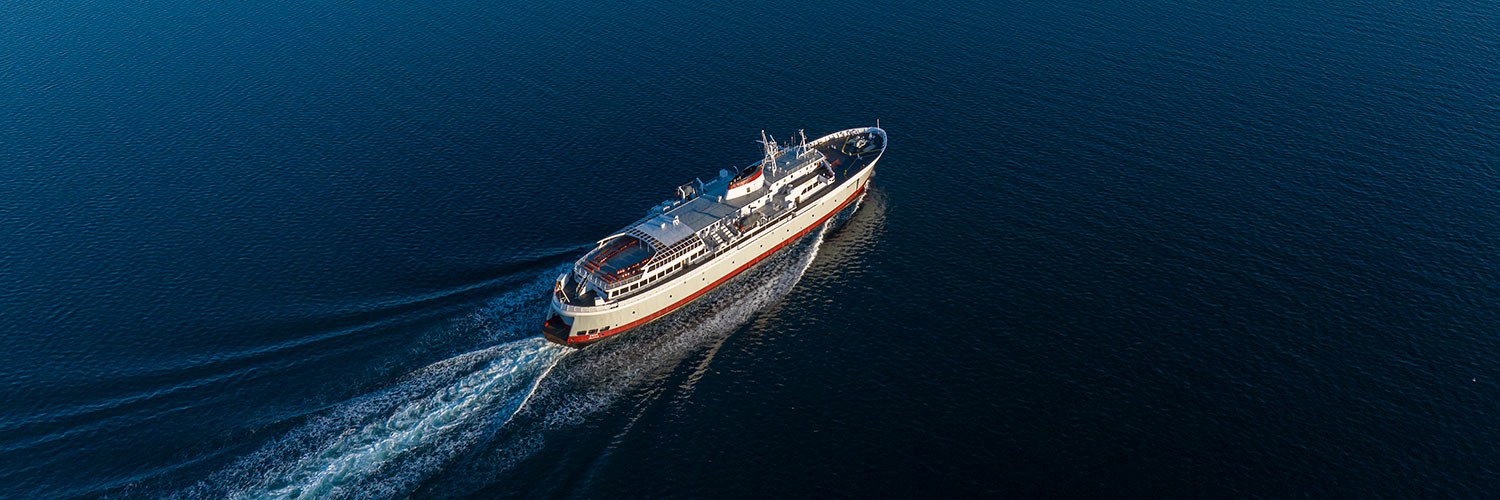 Aerial of COHO Departing Port Angeles