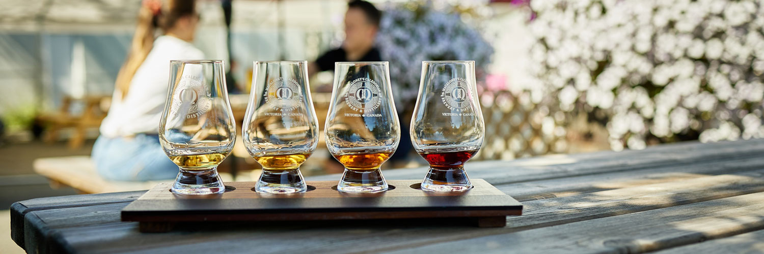 Whiskey tasting flight at Victoria Caledonian Distillery