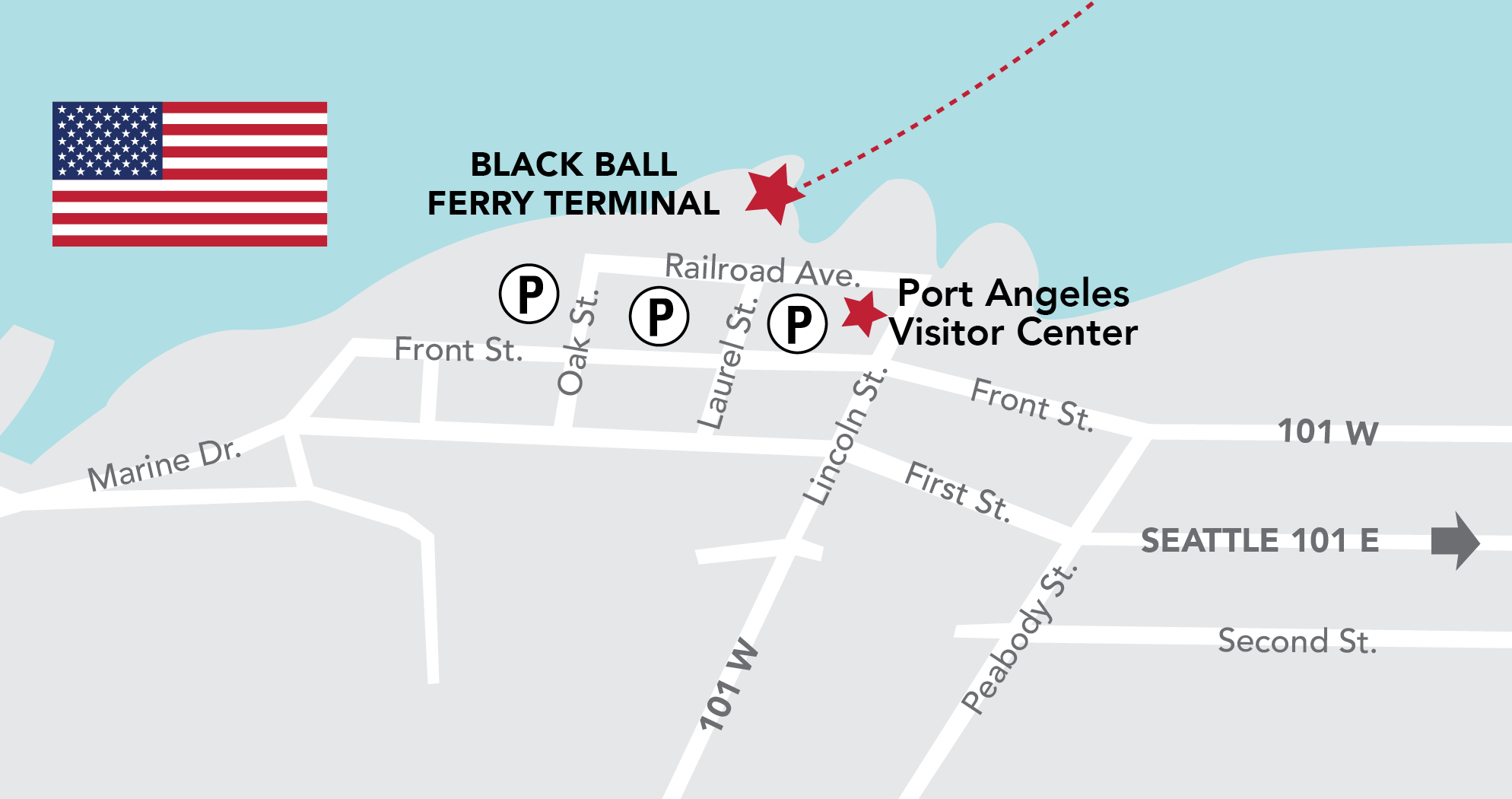 Black Ball Ferry Line's Port Angeles terminal location on a map