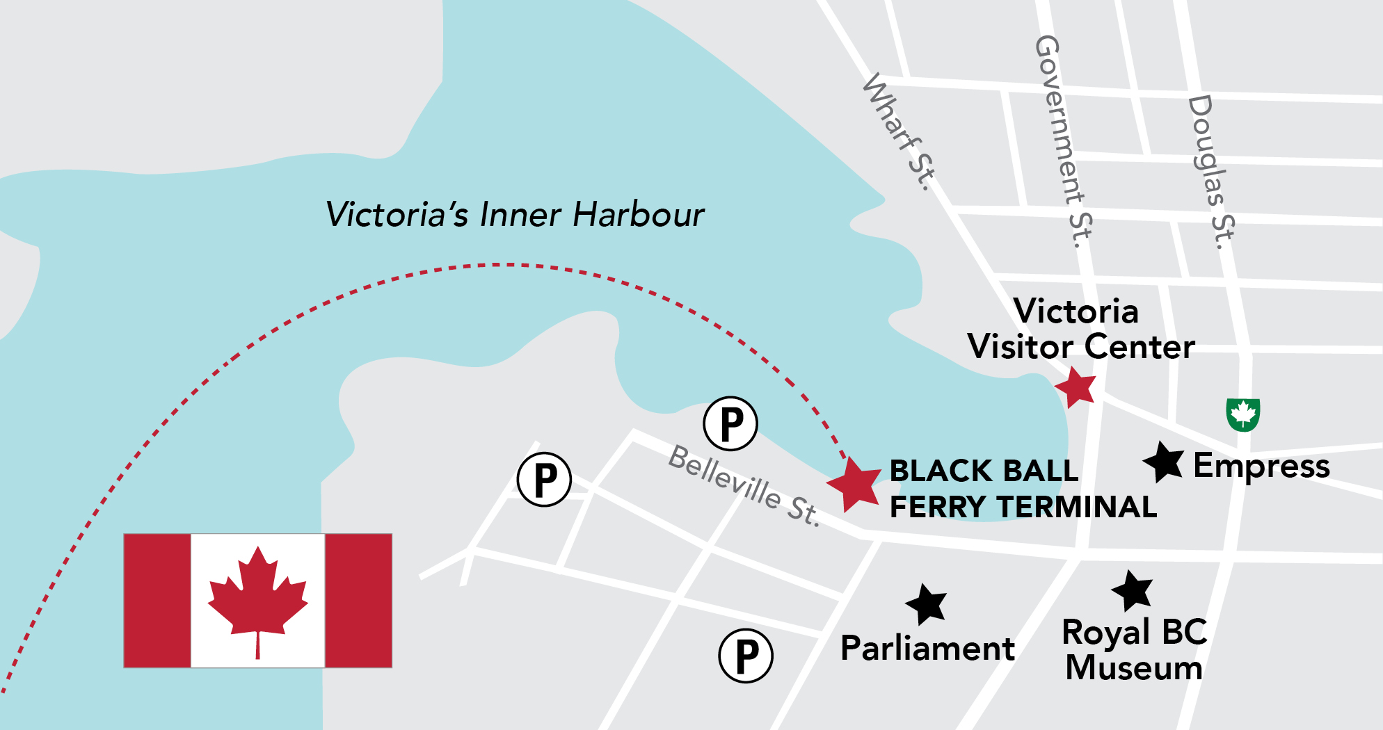 Black Ball Ferry Line's Victoria terminal location on a map